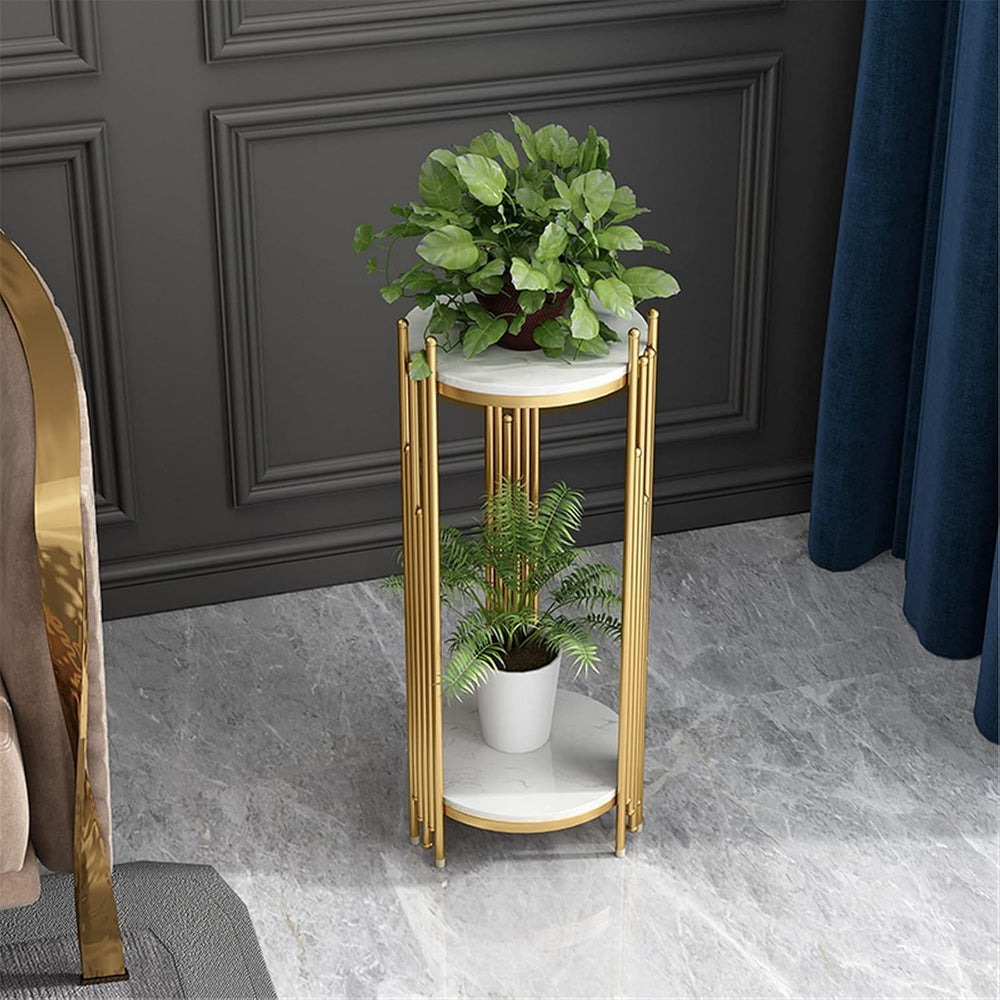 Marble Look Telephone Table with 2 Tier Storage Tall Slim Plant Stand Round S...