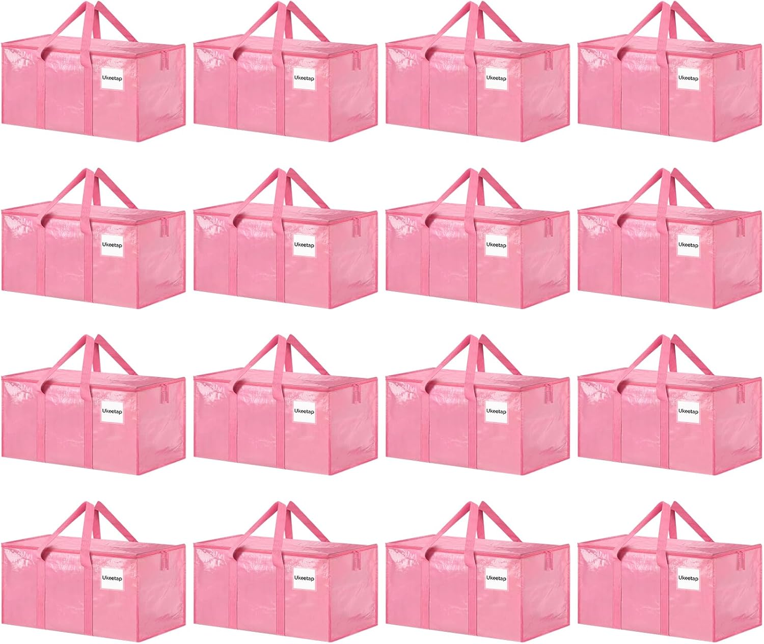 16 Pack Extra Large Heavy Duty Moving Bags, Pink Storage Bins with Lids, Reinforced Handles & Heavy-Duty Zippers Moving Boxes Storage Bags Totes for Clothes Packing, Dorms, College Supplies, Pink