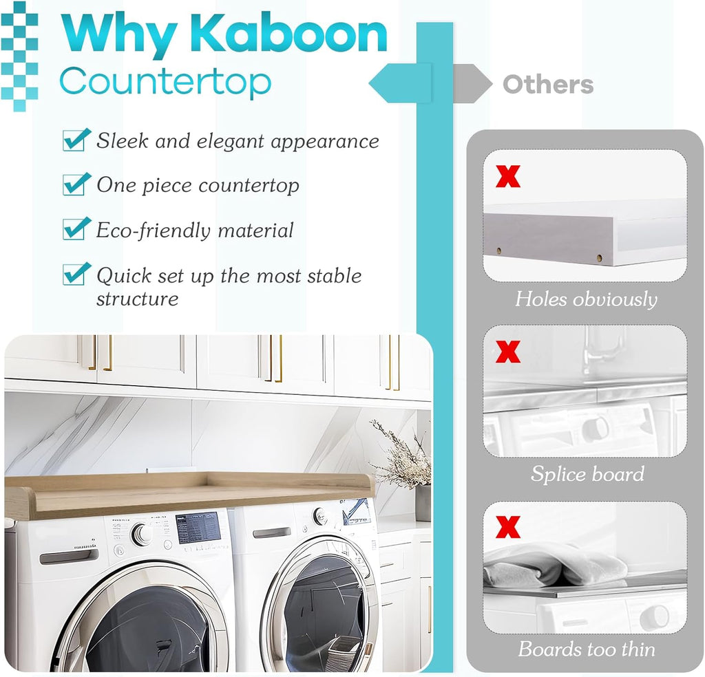 Kaboon Washer Dryer Countertop 58" x 28" Extra Large Version, Melamine Countertop with 3.5" Edge Rails, Laundry Room Organization, Oak(Grey Tone)