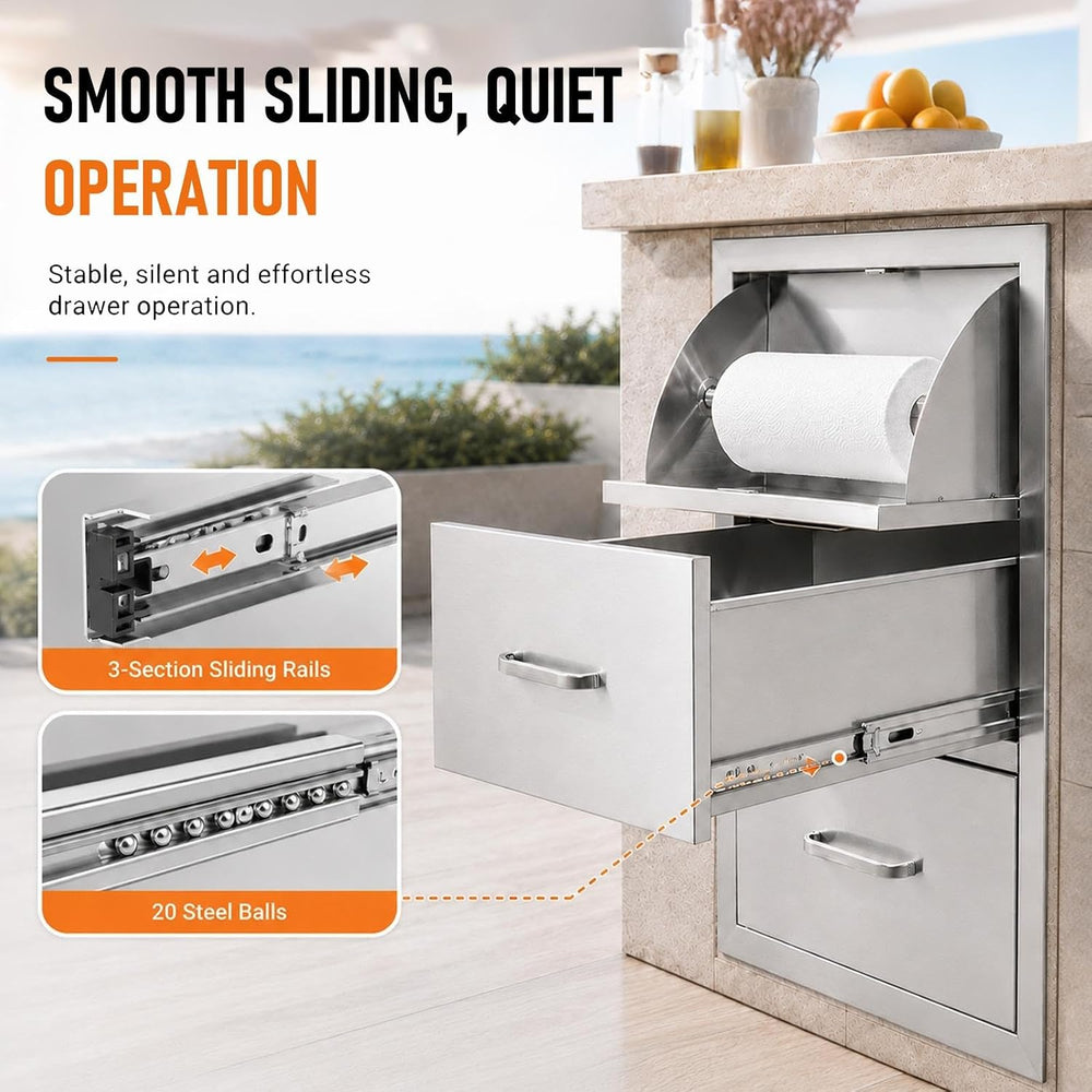 Outdoor Kitchen Drawers, 17" W x 30" H x 21" D Stainless Steel...
