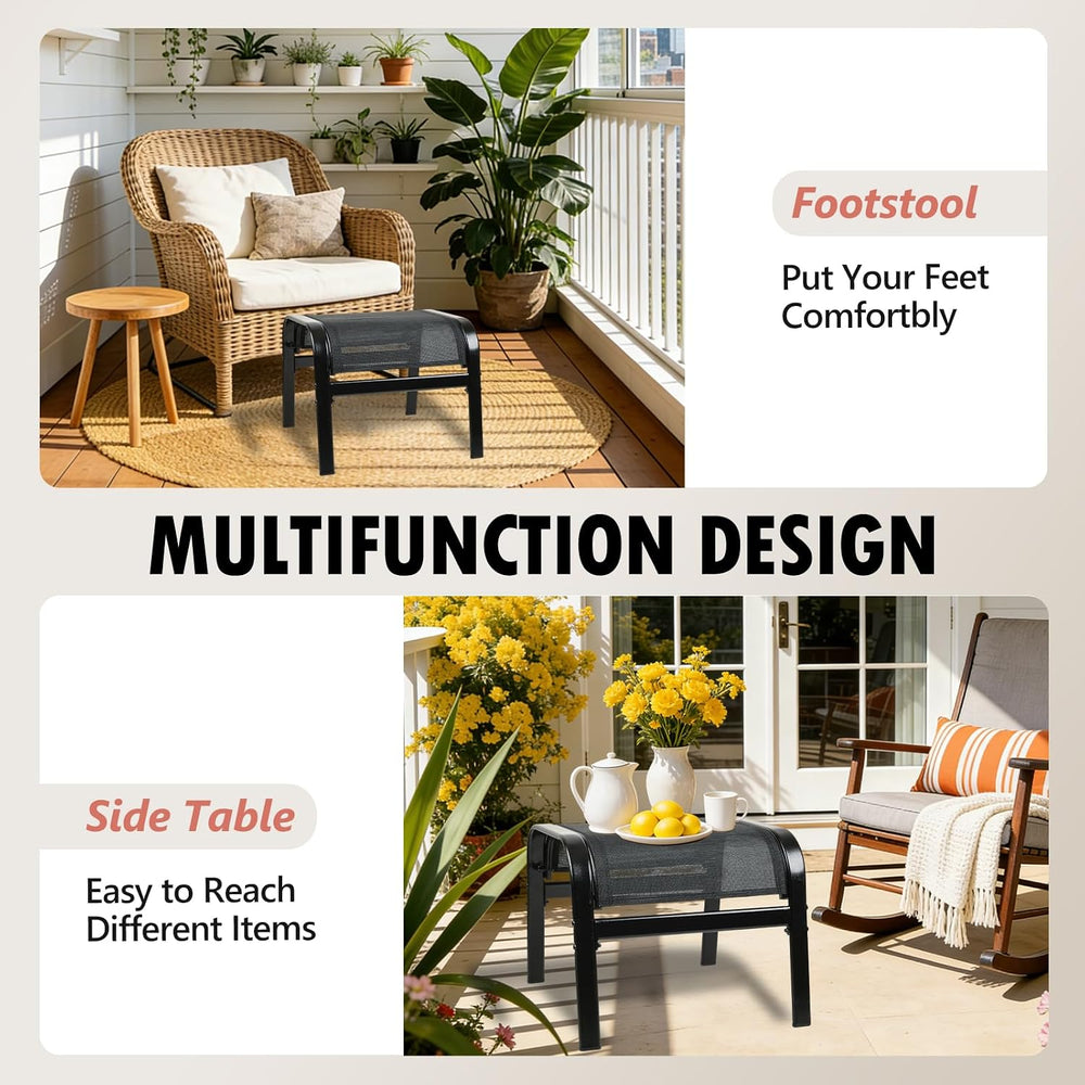 Patio Outdoor Ottoman 2 Set, Modern Footstools Textliene Metal Foot Rest Black