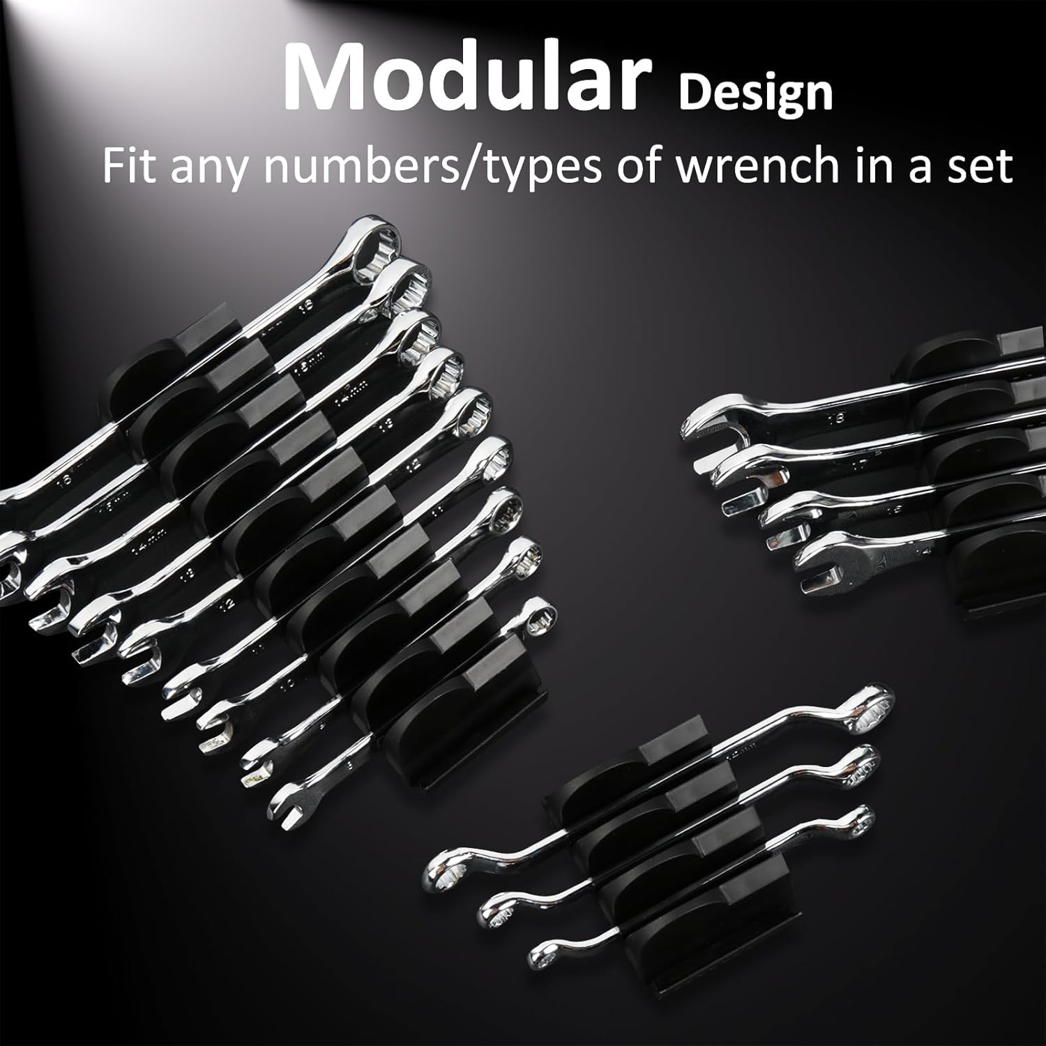 80 pcs Modular Wrench Organizers for Tool Drawers - Wrench Rack with Metric & SAE Labels, Perfect Tool Storage Holder. Gift for father, brother and boyfriend (No Magnet, Black)
