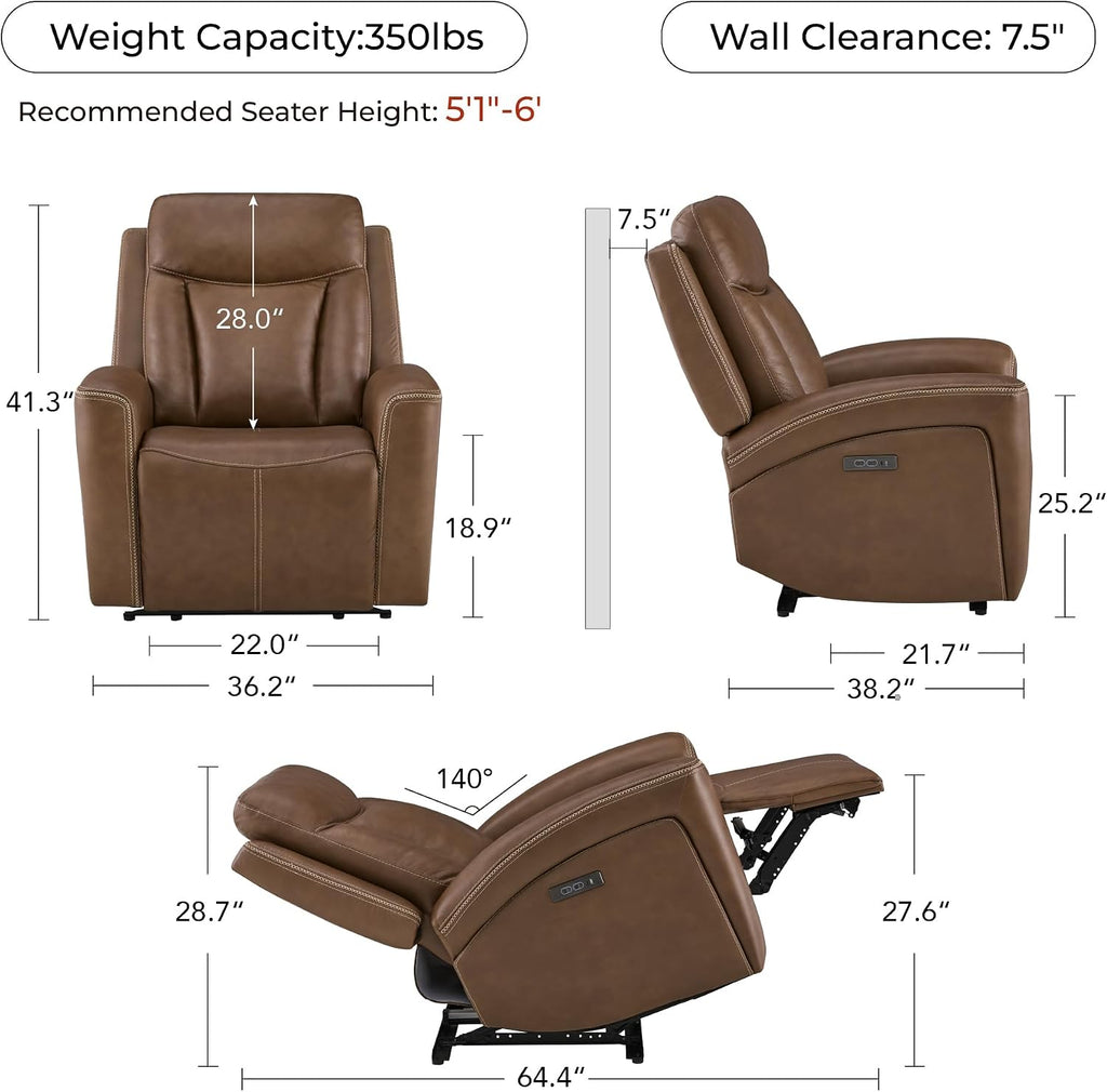 CHITA Genuine Leather Super Zero Gravity Power Recliner Chair, Cafe Brown | Adjustable Power Headrest, USB & Type-C Ports for Living Room & Home Theater