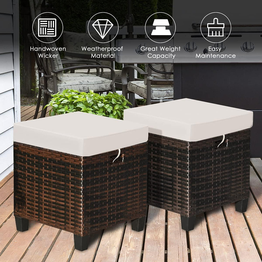 mayjooy 2-Piece Rattan Patio Ottoman, All Weather Wicker Ottoman w/Removable ...