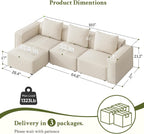Welzona 103" Modular Sectional Sofa, Minimalist Comfy Cloud Couch Sectional, Tool-Free Setup Couches for Living Room, Wood Frame l Shaped Couch with Ottoman, 22" Deep Seat Chenille Cloud Sofa