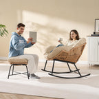 ONBRILL Papasan Rocking Chair with Ottoman, Oversized Papasan Chair, Beige | Indoor & Outdoor Rocker Chair with Padded Cushion for Living Room, Patio, Garden