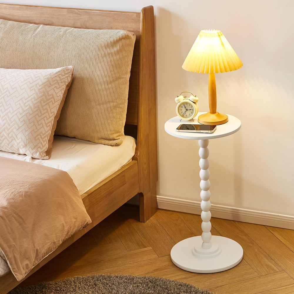 Aibiju Side Table, Wood Round Drink Table, Small End Table, Weighted Base Ped...