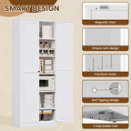 Metal Storage Cabinet, 72" Tall Kitchen Pantry Cabinet with 2 Doors and 5 Adjustable Shelves, White Steel Storage Cupboard for Dining, Office, Living Room, Bathroom