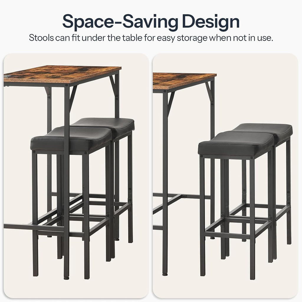 HOOBRO 3-Piece Bar Table and Chairs Set, 39.4" Pub Table, High Top Bar Table with Charging Station, 3-Piece Dining Table Kitchen Breakfast Table Set, for Kitchen, Small Space, Rustic Brown BF10UBT01