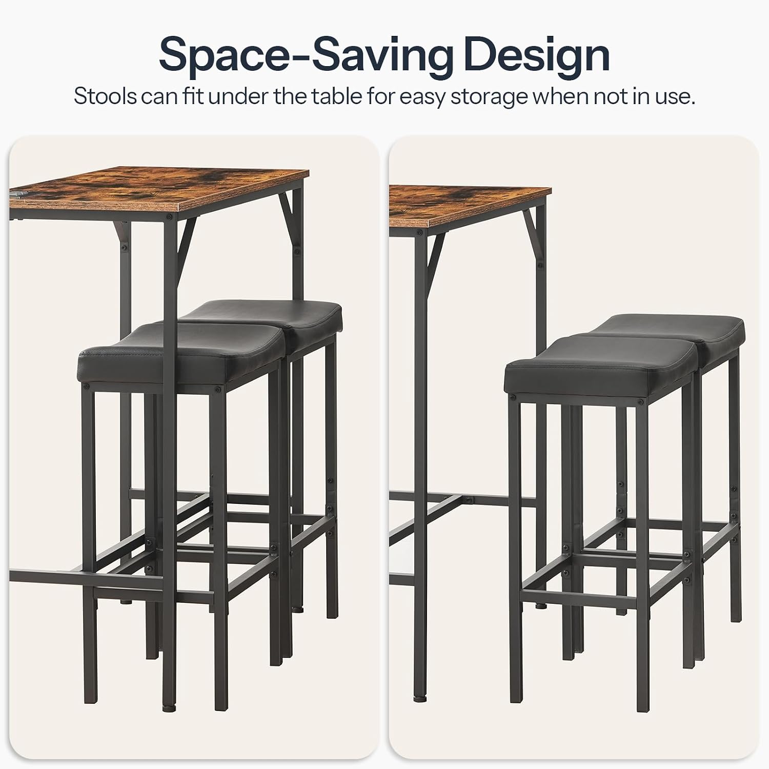 HOOBRO 3-Piece Bar Table and Chairs Set, 39.4" Pub Table, High Top Bar Table with Charging Station, 3-Piece Dining Table Kitchen Breakfast Table Set, for Kitchen, Small Space, Rustic Brown BF10UBT01