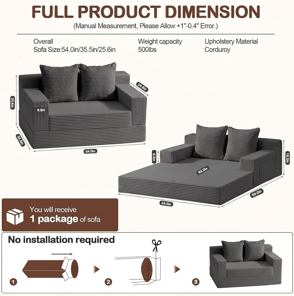 Boneless Loveseat Folding Sofa Bed, Foldable Floor Futon Sleeper Couch Bed - ...