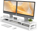 Fenge Dual Monitor Stand for Desk, 42.5in Large Monitor Riser for 2 Monitors, 2 Tier Computer Office Desk Top Shelf, Desktop Storage Stand for Laptop, PC, Computer, Printer