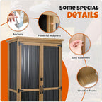 Outdoor Storage Cabinet with Shelves, Wood & Metal Storage Shed with Weatherproof Roof, 3 Removable Shelves, Double Lockable Doors, Adjustable Feet, Outside Storage Cabinet for Garage, Patio, Backyard