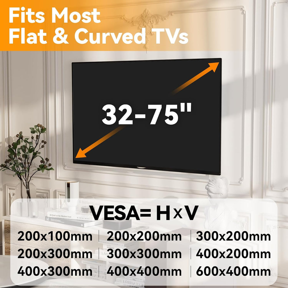 Studless TV Wall Mount for 32-75 inch TVs, Low Profile, No Drill | No Stud Dr...