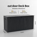 TARKARI 80 Gallon Lockable Resin Deck Box, Waterproof & UV-Resistant Outdoor Storage Box for Outdoor Cushion Storage, Garden Tools & Pool Accessories Storage, Black