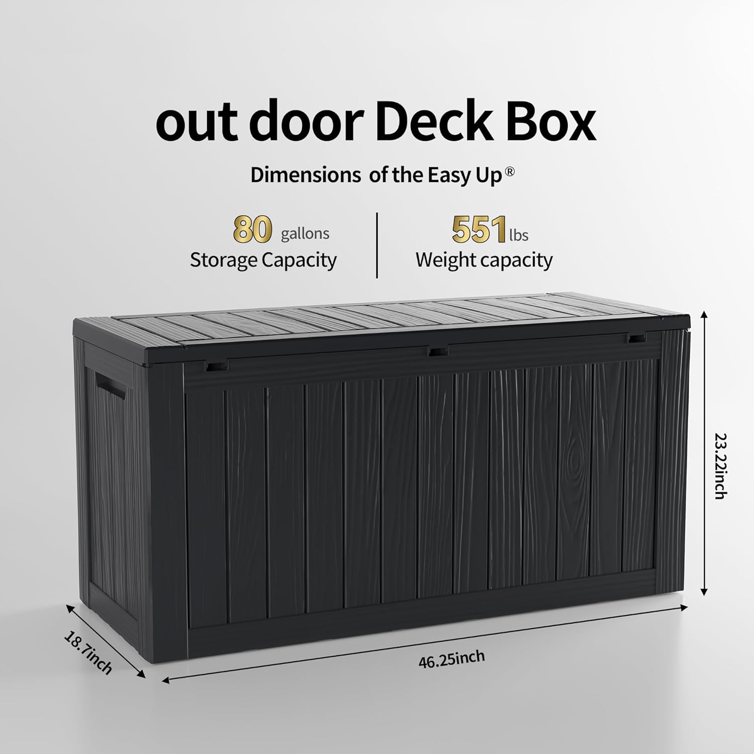 TARKARI 80 Gallon Lockable Resin Deck Box, Waterproof & UV-Resistant Outdoor Storage Box for Outdoor Cushion Storage, Garden Tools & Pool Accessories Storage, Black