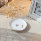Initials Ring Dish Jewery Tray with personalized J-Monogrammed Gifts Wedding Engagement for Women Friends sister,Ceramic White