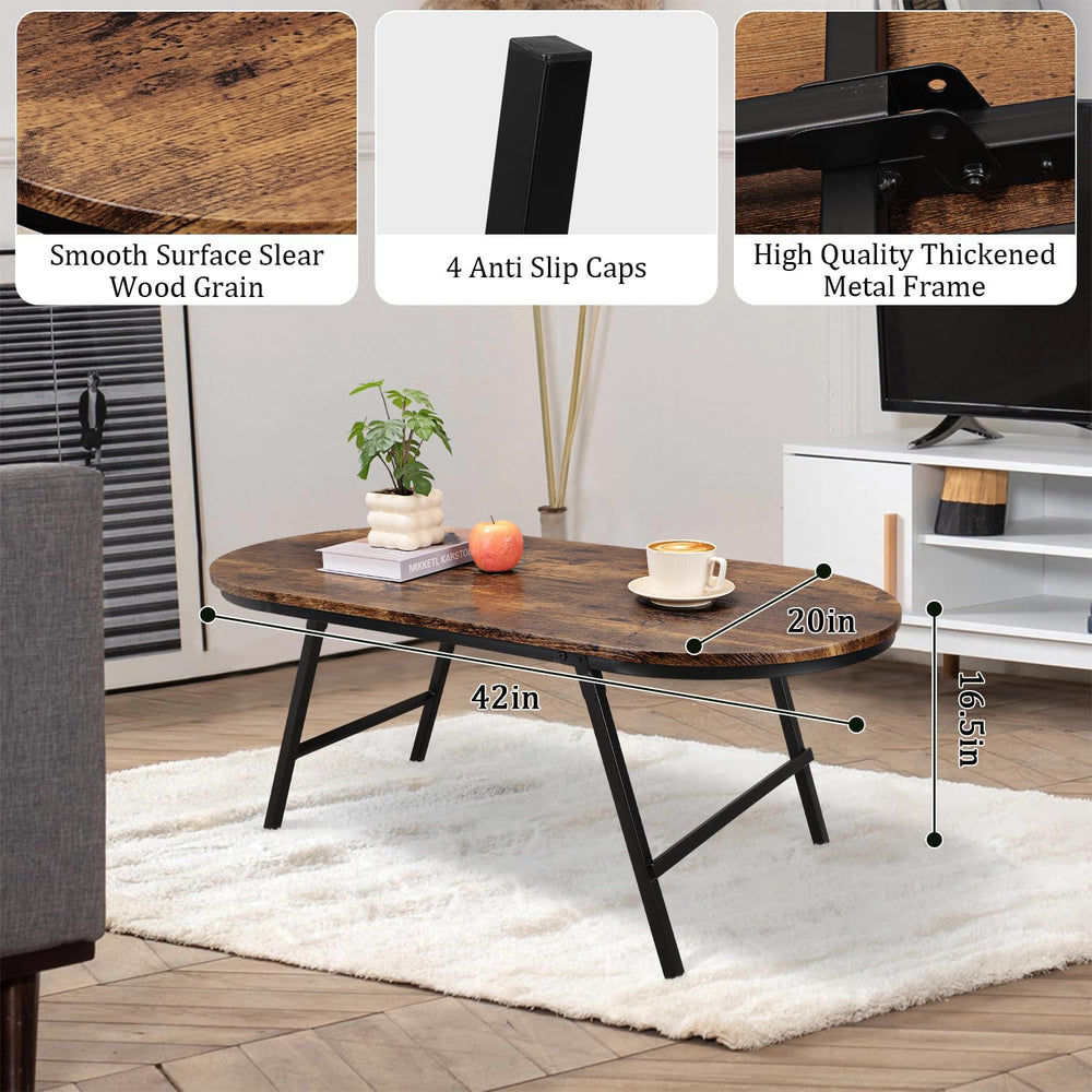 Folding Coffee Table for Living Room Industrial Brown Small Low Table Wooden ...
