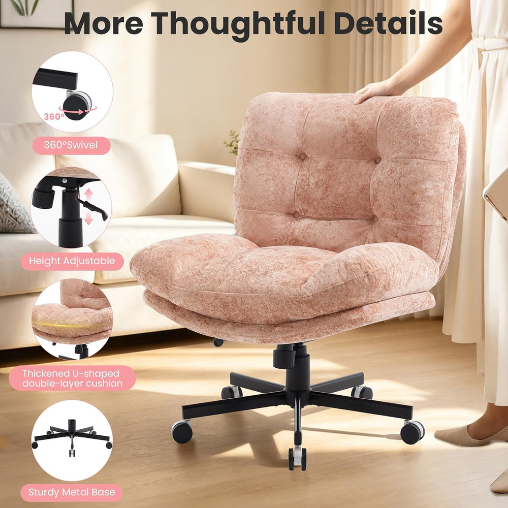 Wide Plush Comfy Criss Cross Rolling Office Desk Chair for Women Pink | 7.09&...