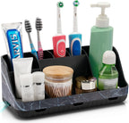 Marble Black Toothbrush Holders for Bathrooms - Detachable 7 Slots Bathroom Organizer Countertop Matte Black Electric Toothbrush and Toothpaste Holder for Bathroom Counter Vanity Sink Storage