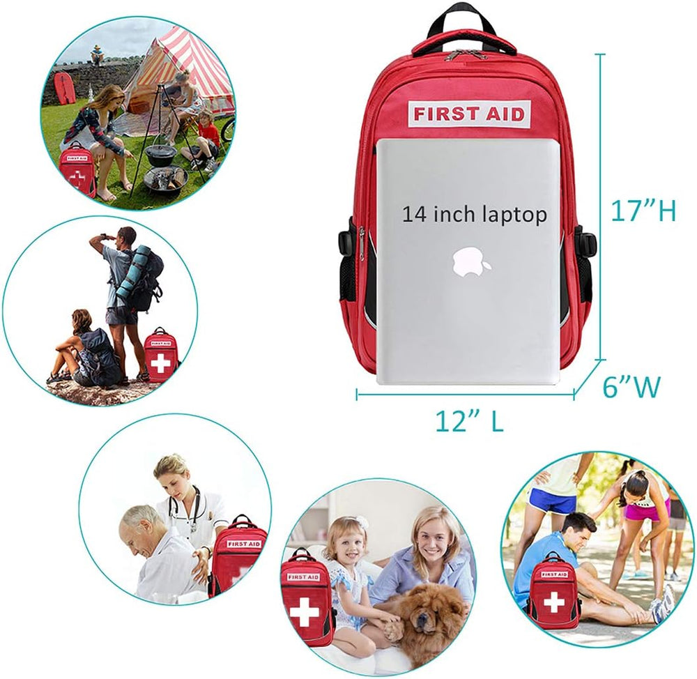 First Aid Bag Empty Red Emergency First Responder Trauma Multi-Pocket Traveli...