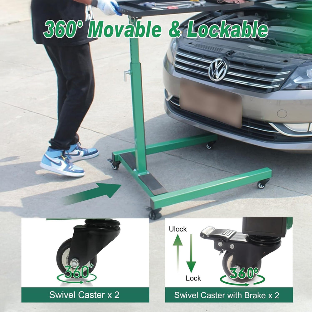 Adjustable Height Mobile Work Table, Foldable Table with Heavy Duty Steel, Ro...