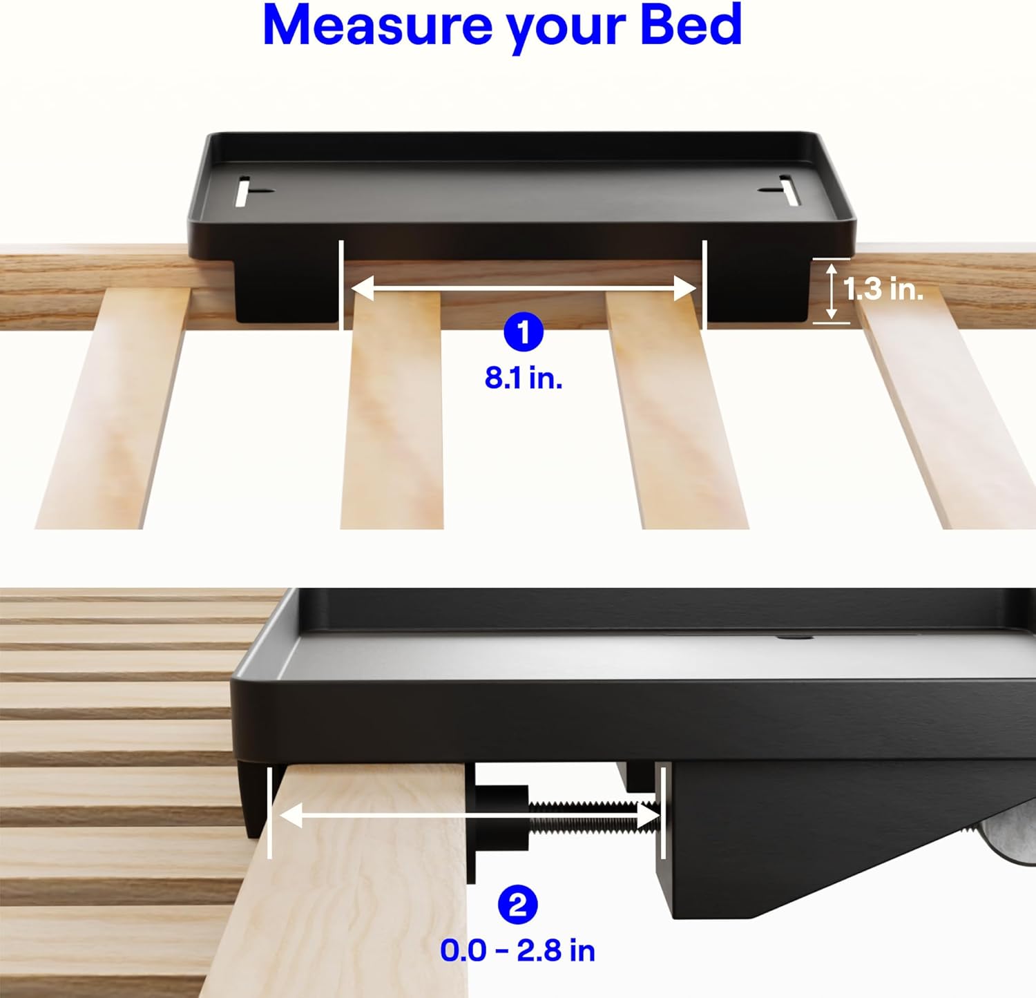 BedShelfie Bedside Shelf for Dorm Room Bunk Bed & Top Bunk, College Dorm Room Essentials, Bedside Caddy, Clip on Floating Desk Tray, Bed Side Table Storage, Loft Nightstand Decor - Cable Catch, Black