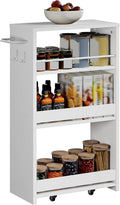 ChooChoo 4-Tier Slim Storage Cart with Handle, 7.87" W Rolling Utility Cart on Universal Wheels, Kitchen Cart Mobile Shelving Organization for Laundry Room, Bathroom & Narrow Places, White