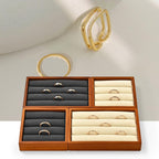 Solid Wood 3-Slots Jewelry Ring Display Tray Showcase Small Jewelry Display Organizer Tray for Rings(M,Grey)