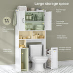 Over The Toilet Storage Cabinet with Pulley Small Bathroom Storage Cabinet, Space Saver W/Adjustable Shelf & Open Shelf for Bathroom, Restroom, Laundry (White)
