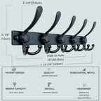 Dseap Coat Rack Wall Mount 2.0 Pro: Heavy Duty 300% Thicker, 16" Stud Mount, Stainless Steel Wall Coat Hooks Hanger for Clothes Jackets Hats Entryway Closet, MaxStrong Series, Black, Pack of 2