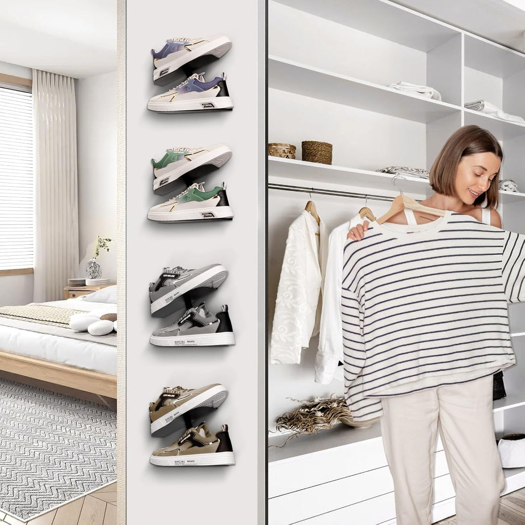 2 Pcs Floating Shoe Display Shelves, H-Type Sturdy Levitating Wall Shelf, Sneaker Holders for Shoe Collectors & Advertising Exhibition