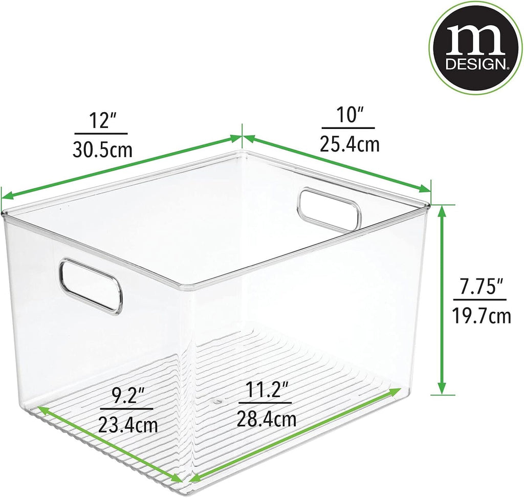 mDesign Plastic Storage Organizer Container Bin, Closet Organization for Hallway, Bedroom, Linen, Coat, and Entryway - Holds Clothing, Blankets, and Accessories, Ligne Collection, 4 Pack, Clear