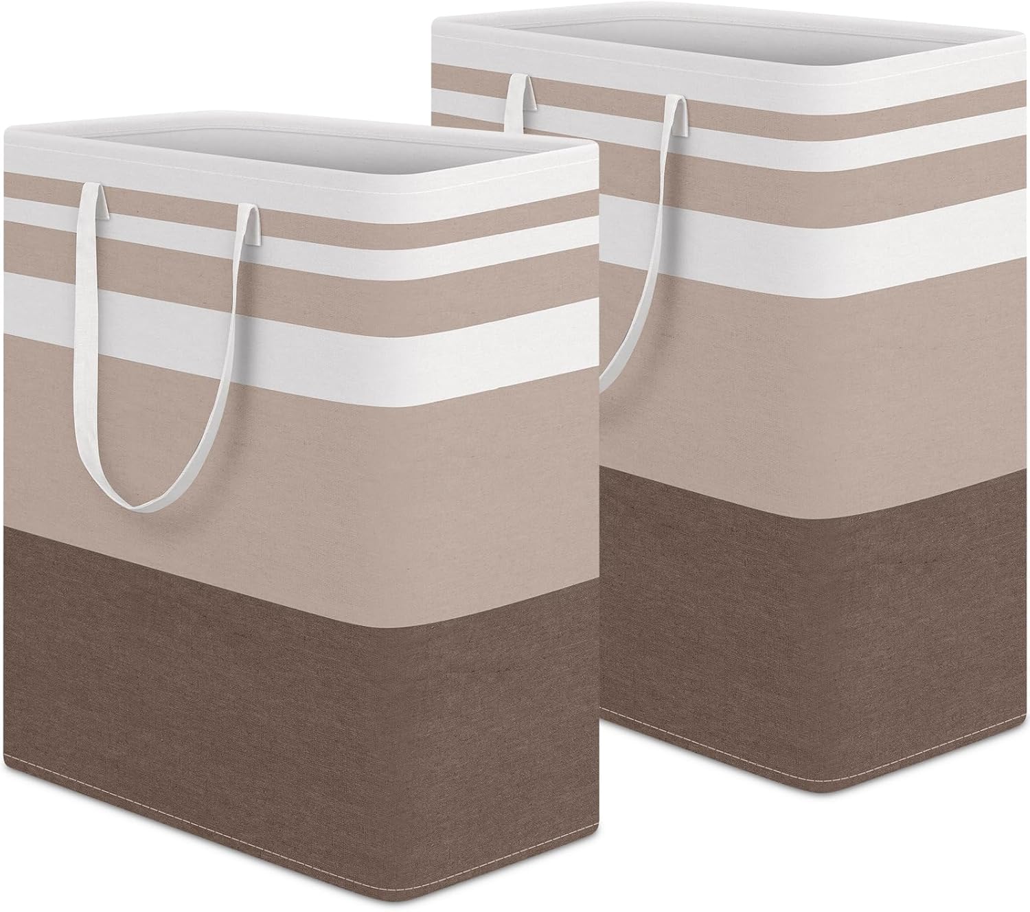 HomeHacks 2-Pack Large Laundry Basket, Waterproof, Freestanding Laundry Hamper, Collapsible Tall Clothes Hamper with Extended Handles for Clothes Toys in the Dorm and Family (Brown, 100L)