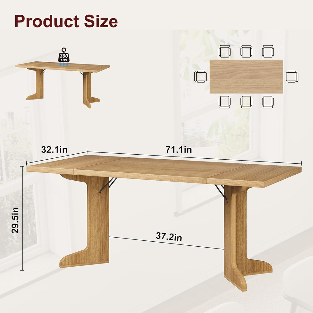 Garvee 71" Large Dining Table for 6 to 8 People, Modern Dinner Table wit...
