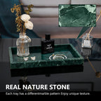 Real Natural Marble Tray for Bathroom, Vanity, Kitchen and Desktop, Rectangle Genuine Marble Stone Tray for Jewelry, Cosmetics, Candles, Lotion, Perfume and Home Decor