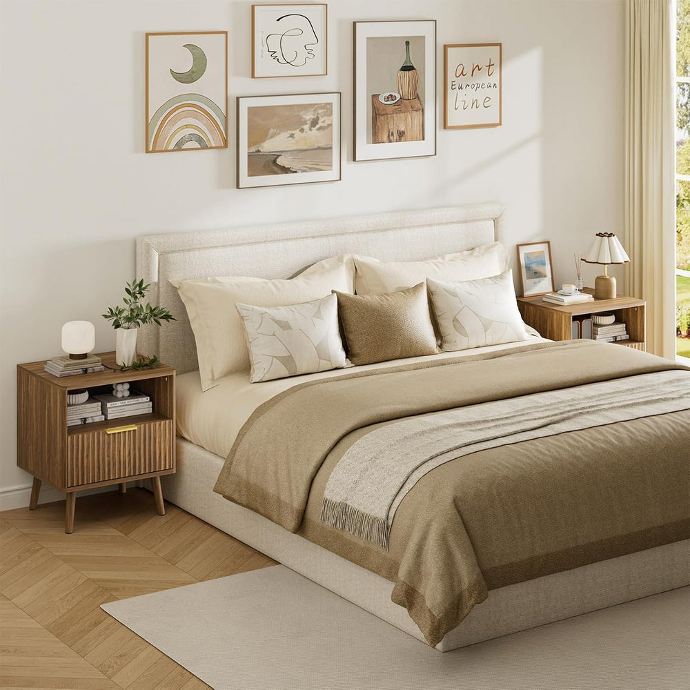 LYNSOM Fluted Dresser and Nightstand Sets 3 Piece, 6-Drawers Dresser and 1-Dr...
