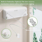 Danpoo Retractable Clothesline, 2x13.8ft Stainless Steel Clothes Line for Indoors/Outdoors, Wall-Mounted Laundry Drying with Auto-Lock, Heavy Duty(White)