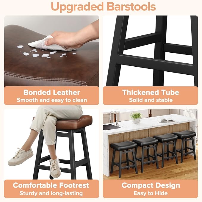 Counter Height Bar Stools Set of 2, 24 Inch Barstools for Kitchen Counter, Ki...