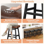 Counter Height Bar Stools Set of 3, 24 Inch Barstools for Kitchen Counter, Kitchen Stools with Bonded Leather Saddle Seats & Heavy Duty Metal Legs, Easy Assembly, Brown/Black