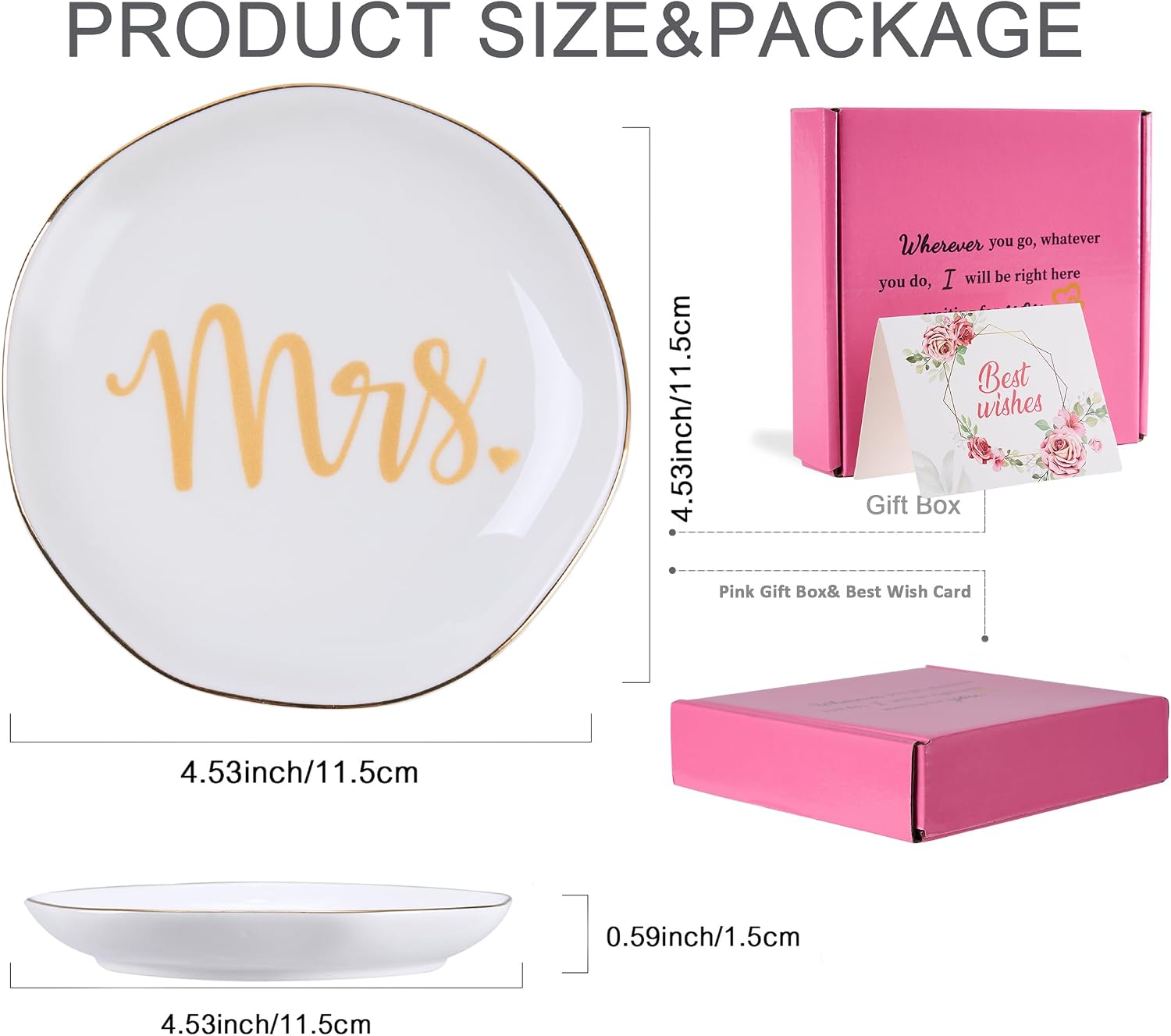 Spegiffu Mrs. Ring Dish Trinket Jewelry Tray Ring Holder Engagement Gifts for Couples Newly Engaged, Bridal Shower Gifts for Bride to be Her Wedding Gifts for Newlyweds Bachelorette Future MRS Gift