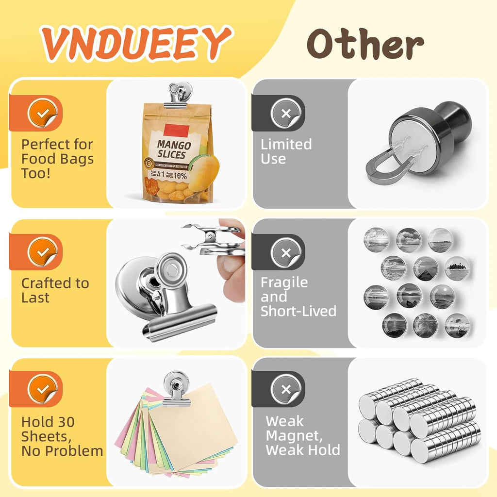 VNDUEEY 20 Pack Fridge Magnets Refrigerator Magnets, Strong Magnetic Clips Heavy Duty, Magnet Clips for Whiteboard, Magnets for Fridge Locker Office Accessories (Silver)