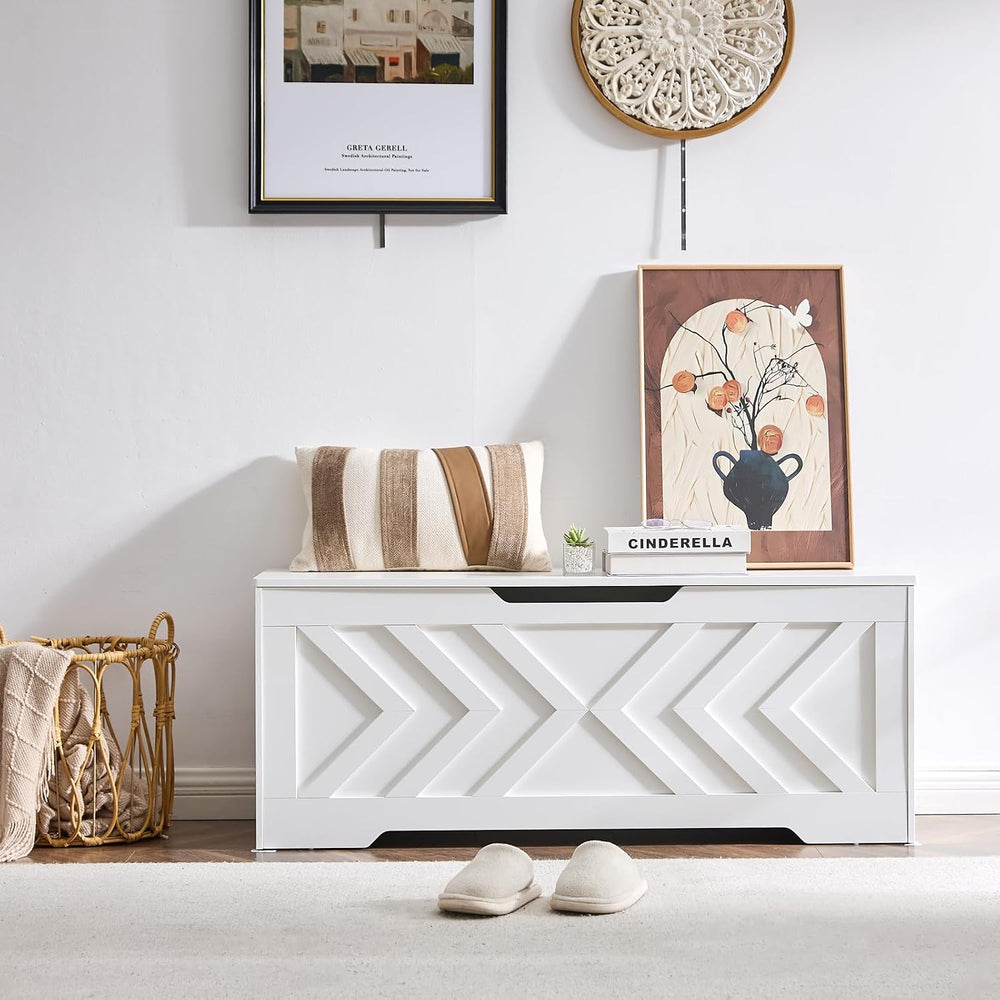 47.2” Storage Bench,Extra Large Wooden Storage Chest with 2 Safety Hinges,ent...