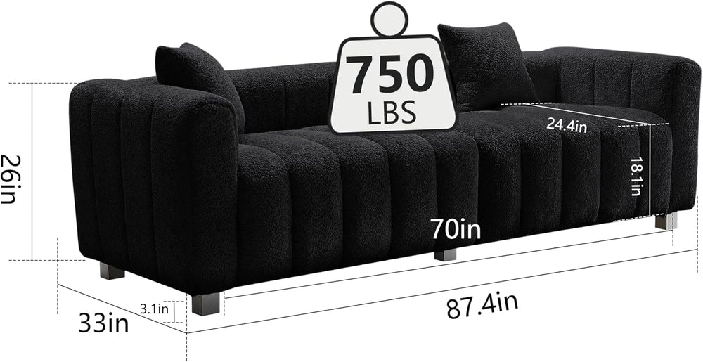 87.4" Modern 3 Seater Sofa Couch for Living Room, Mid Century Fluffy Cou...
