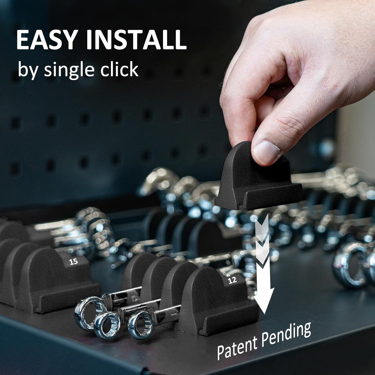 80 pcs Modular Wrench Organizers for Tool Drawers - Wrench Rack with Metric & SAE Labels, Perfect Tool Storage Holder. Gift for father, brother and boyfriend (No Magnet, Black)