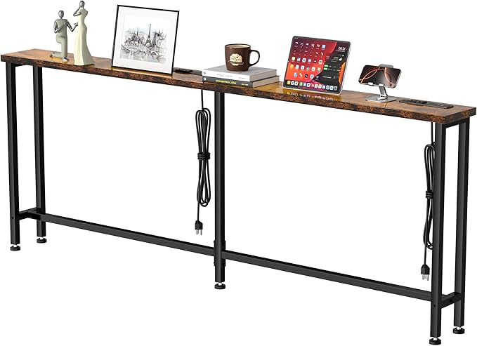 GRLEAF 90" Sofa Table with Built-in Power Strip (4 AC Outlets & 4 US...