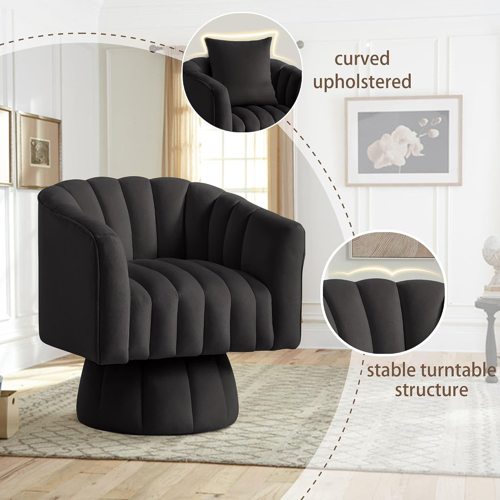 YSICK Swivel Accent Chair,360°Swivel Barrel Chairs, Mid-Century Chair with Wide Upholstered, Modern Velvet Fabric, Round Armchair for Living Room, Lounge, Bedroom