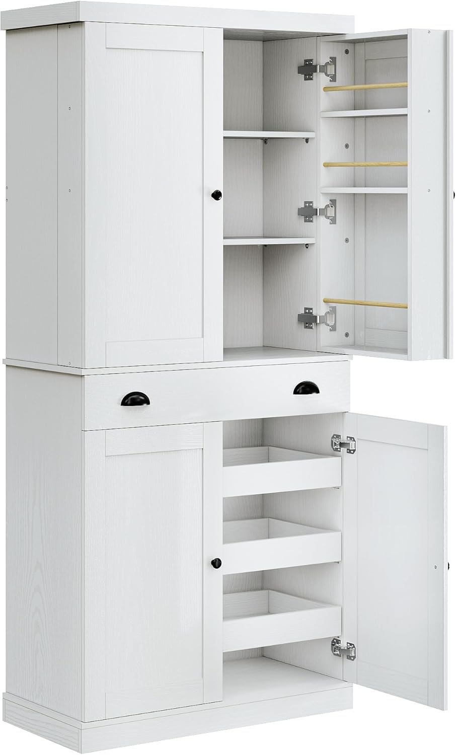 IRONCK 72" Kitchen Pantry Cabinet with Drawer and Sliding Racks, White |...