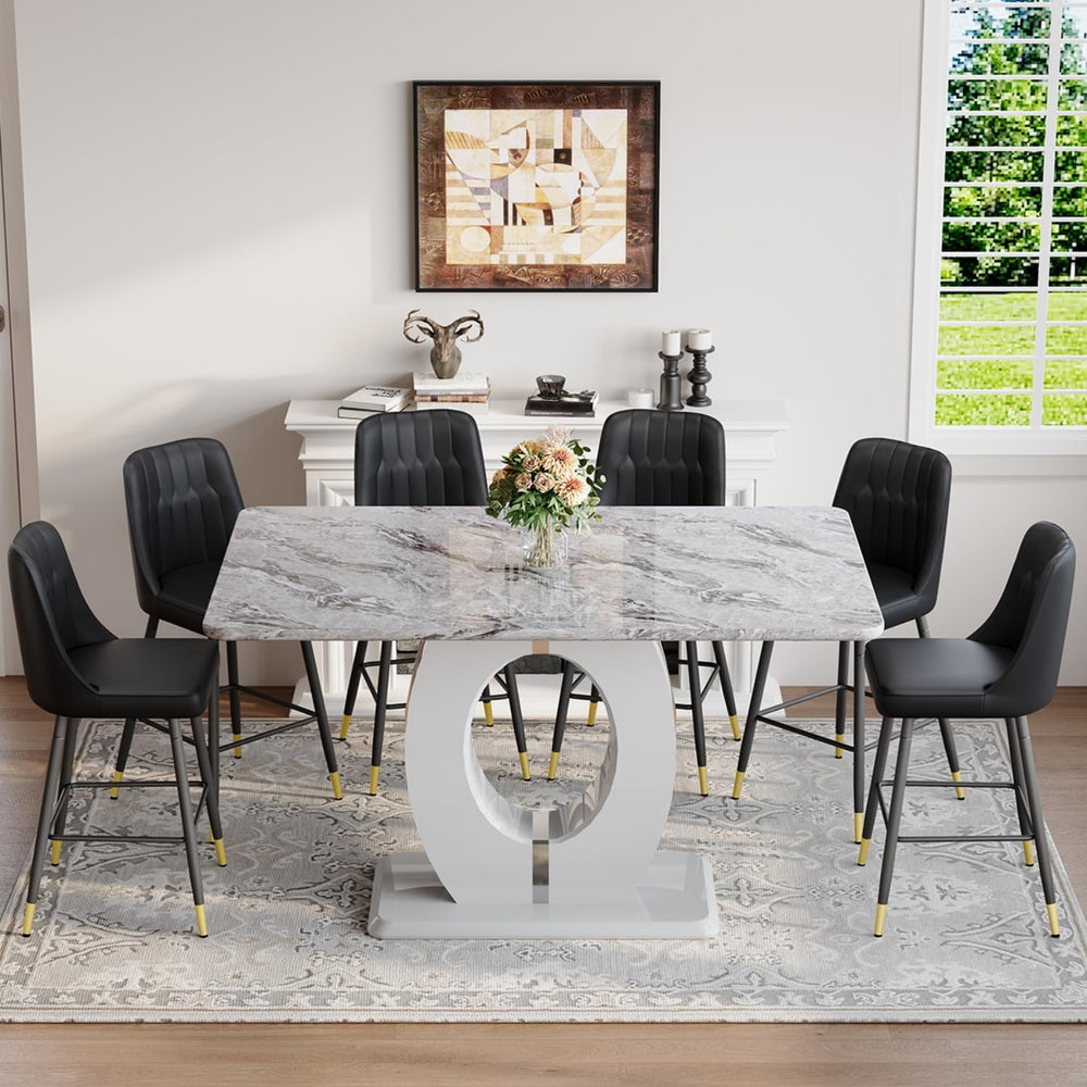 63'' Marble Dining Table Set for 6,Modern Counter Height Dining Table...