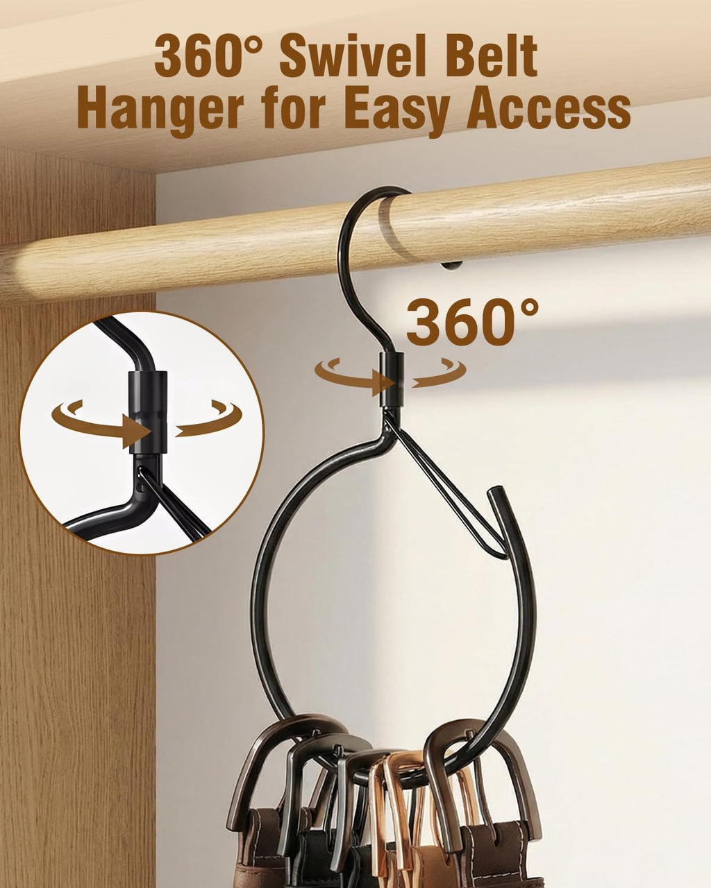 Supforce 2 Pack Belt Hanger, 360° Swivel Belt Hanger for Closet, Belt Organizer for Closet, Holds Ties, Scarves, Bags, Hat & Accessories, Black